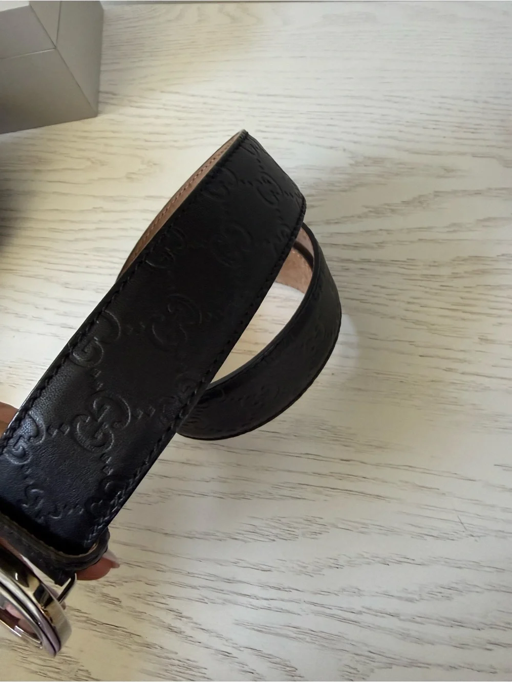 Gucci Black Leather Men's Belt with Silver Double G Buckle